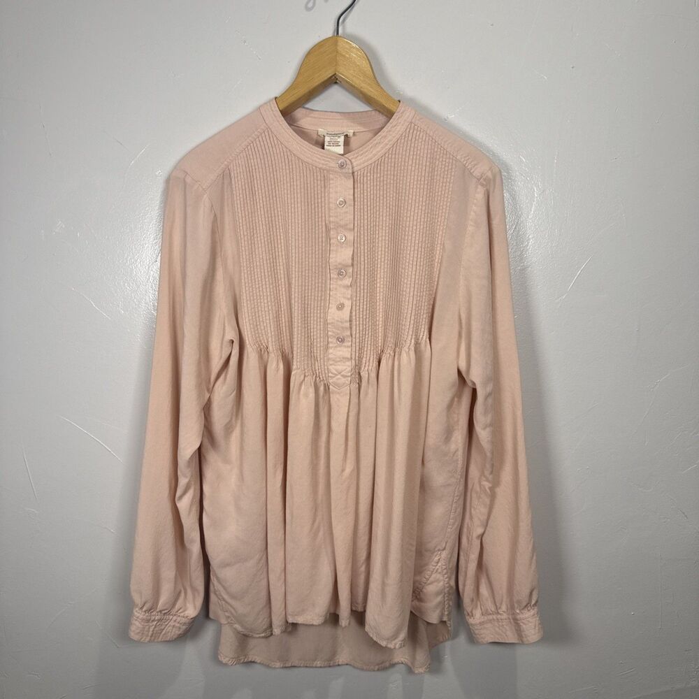 Sundance Peplum Shirt Long Sleeve Light Peach Size Large Cotton